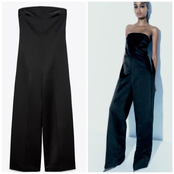 Zara Satin Bandeau Jumpsuit New - Picture 1 of 9